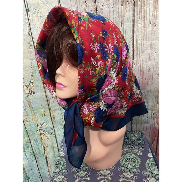 Vintage Navy & Red Scarf Made in Italy Floral - Picture 6 of 10